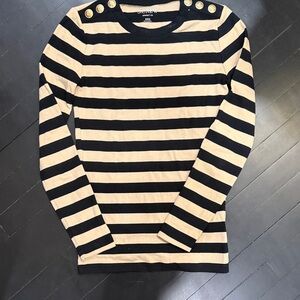 J. Crew Black and Tan & Black Striped Sweater with Gold Button Accents